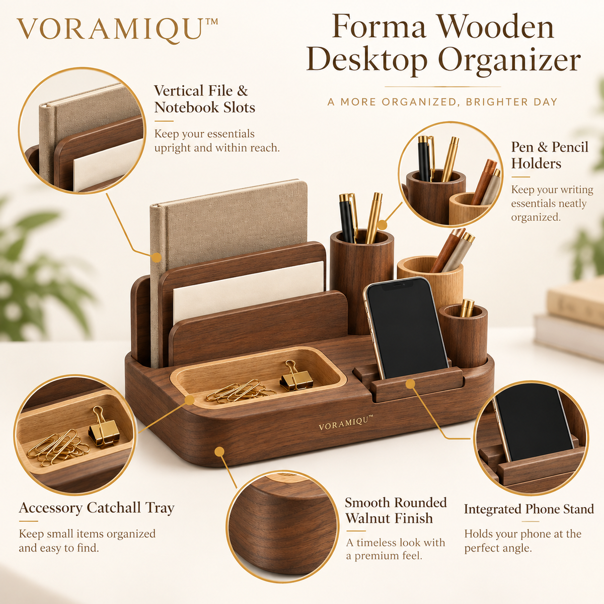VORAMIQU™ Forma Wooden Desktop Organizer